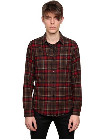 Lyst - Saint Laurent Checked Wool Flannel Shirt in Red for Men