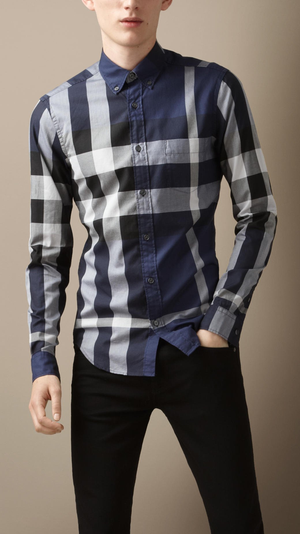 Burberry Giant Exploded Check Cotton Shirt in Blue for Men | Lyst