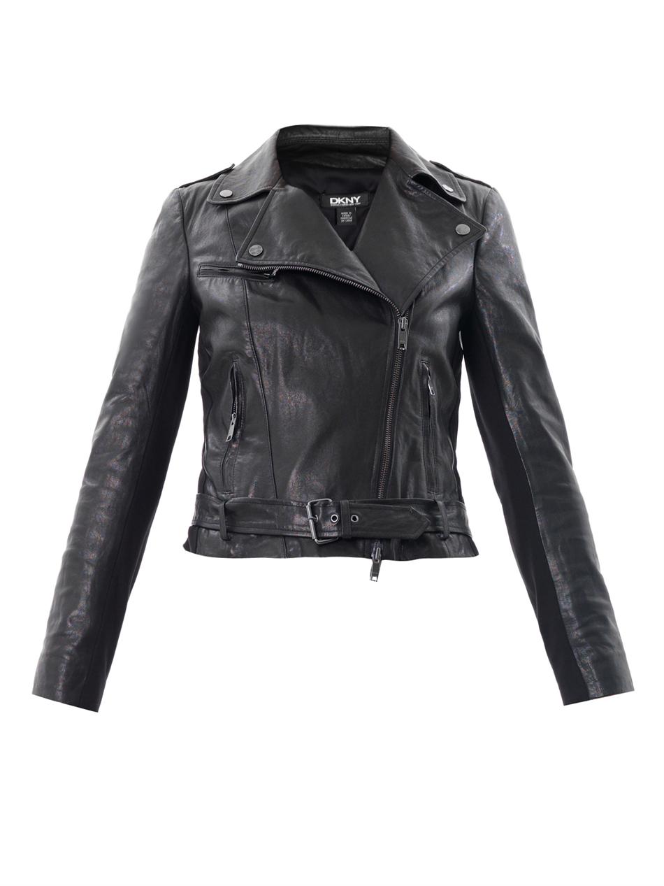 Dkny Black Leather Biker Jacket