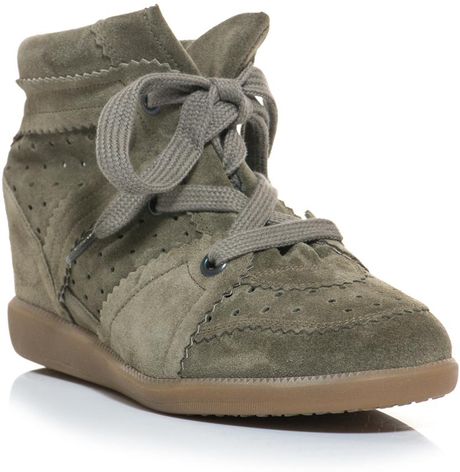 Isabel Marant Bobby Suede Hidden Wedge Trainers in Khaki | Lyst
