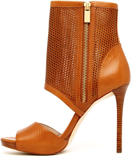 Michael Michael Kors Daria Perforated Open Bootie in Brown (luggage) | Lyst