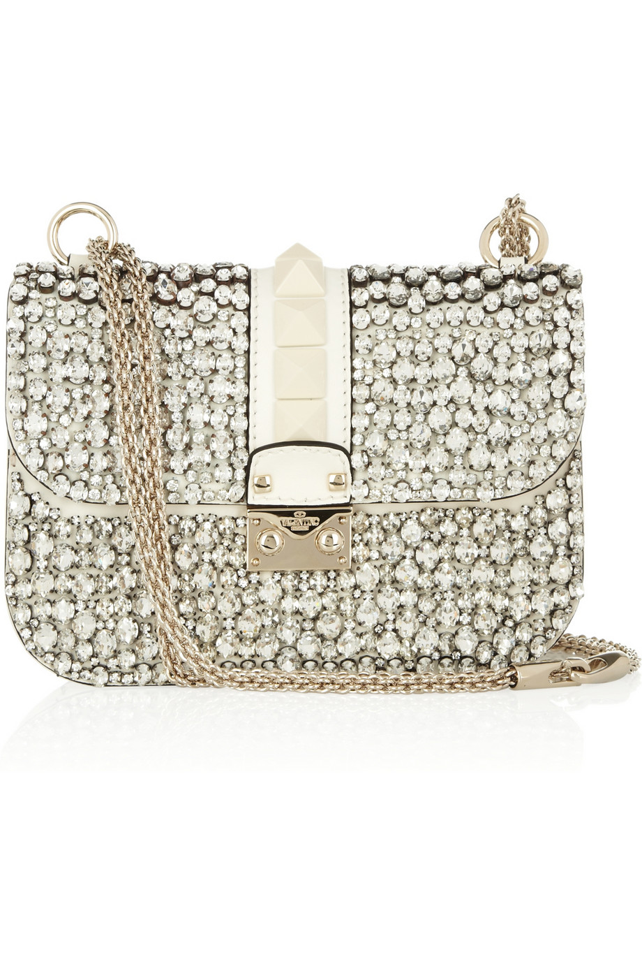 Valentino | Beige Glam Lock Crystalembellished Leather Shoulder Bag | Lyst