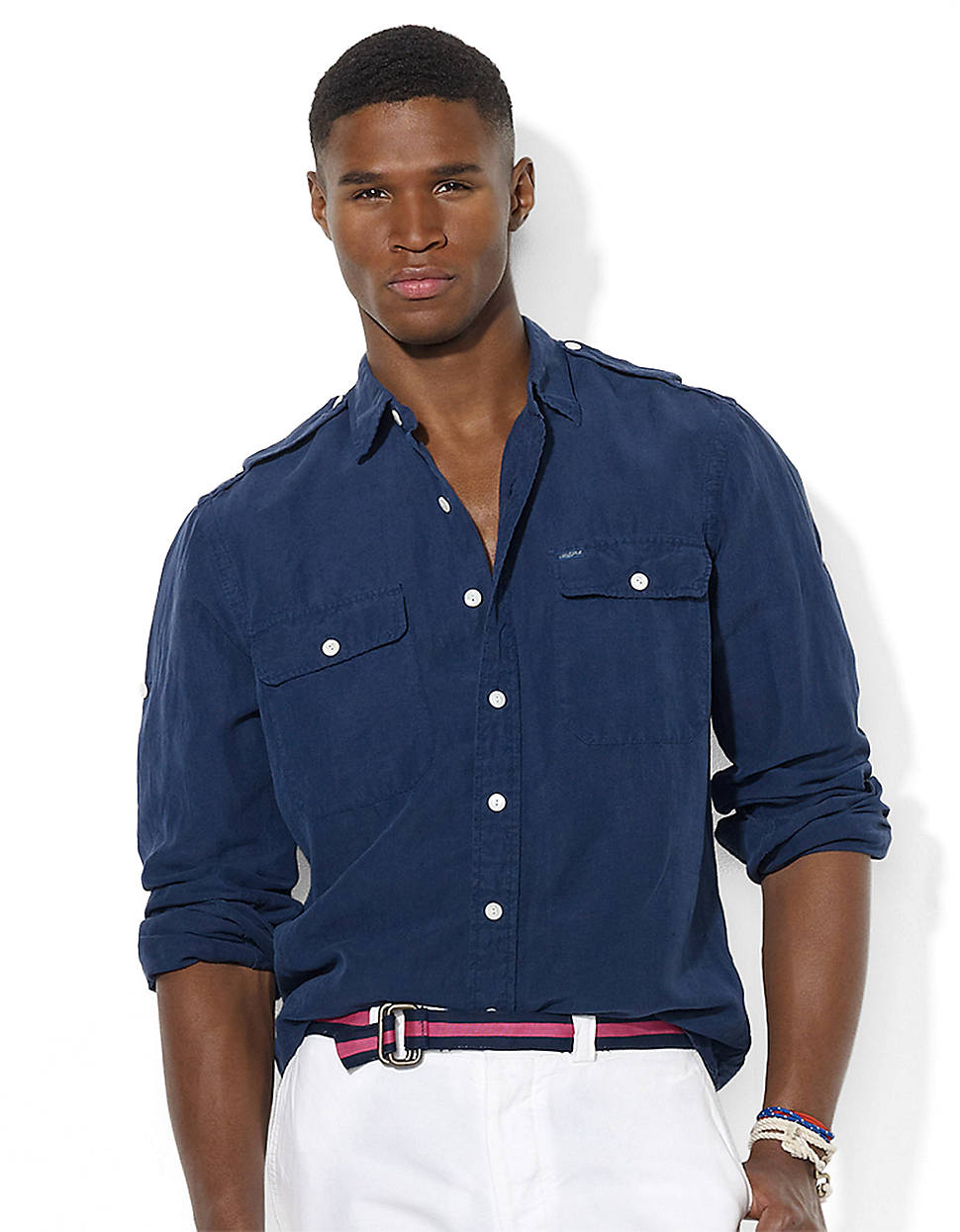 Polo Ralph Lauren Military Gi Linen Silk Epaulet Shirt in Blue for Men ...