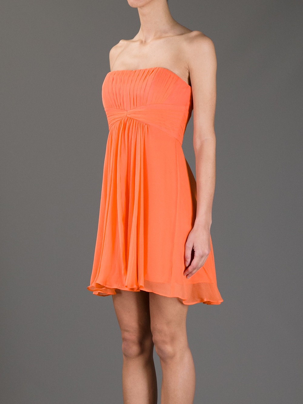 Lyst - Bcbgmaxazria Strapless Pleated Dress in Orange
