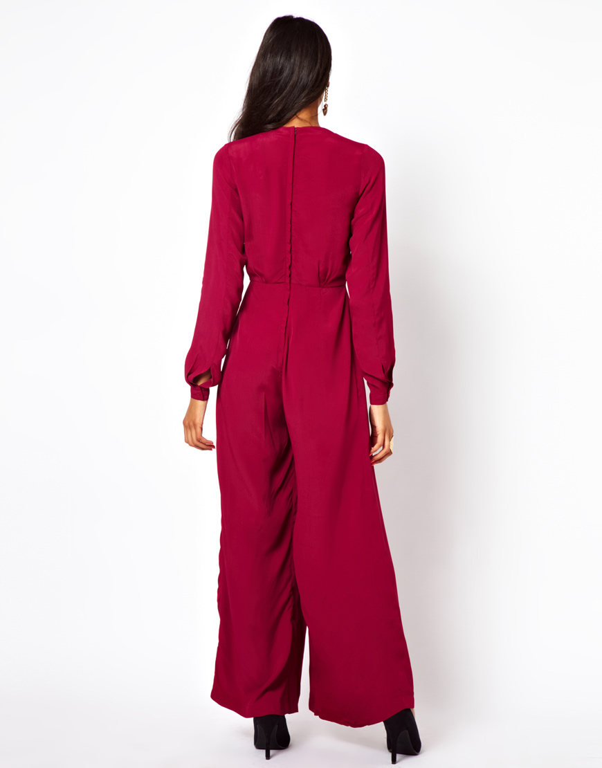 Lyst - Asos 70s Jumpsuit with Wide Leg in Red
