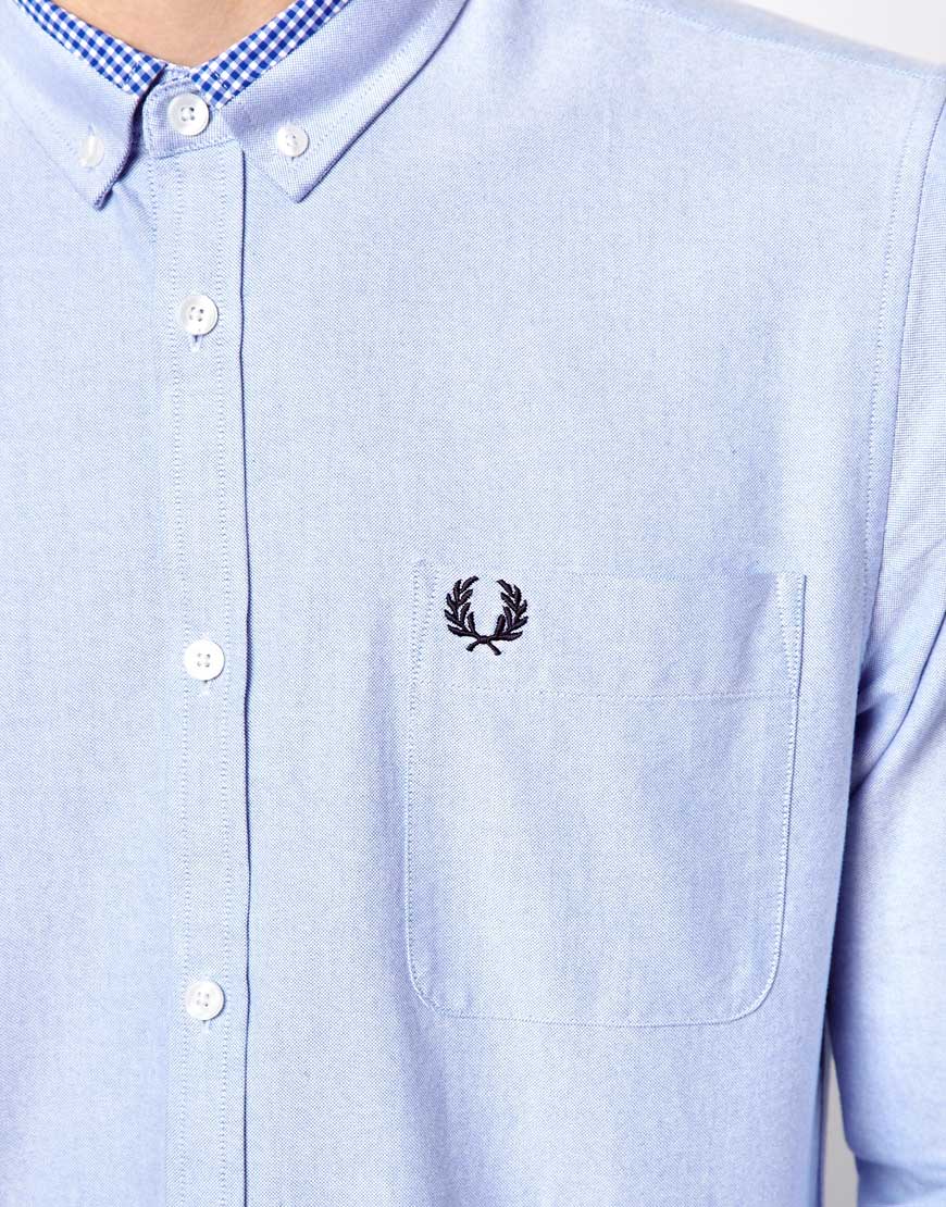 Lyst - Asos Fred Perry Oxford Shirt with Gingham Collar Insert in Blue for Men