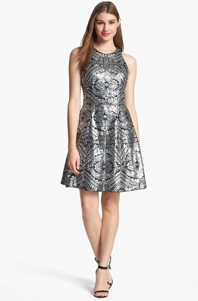 Adrianna Papell Racerback Sequin Dress in Silver | Lyst