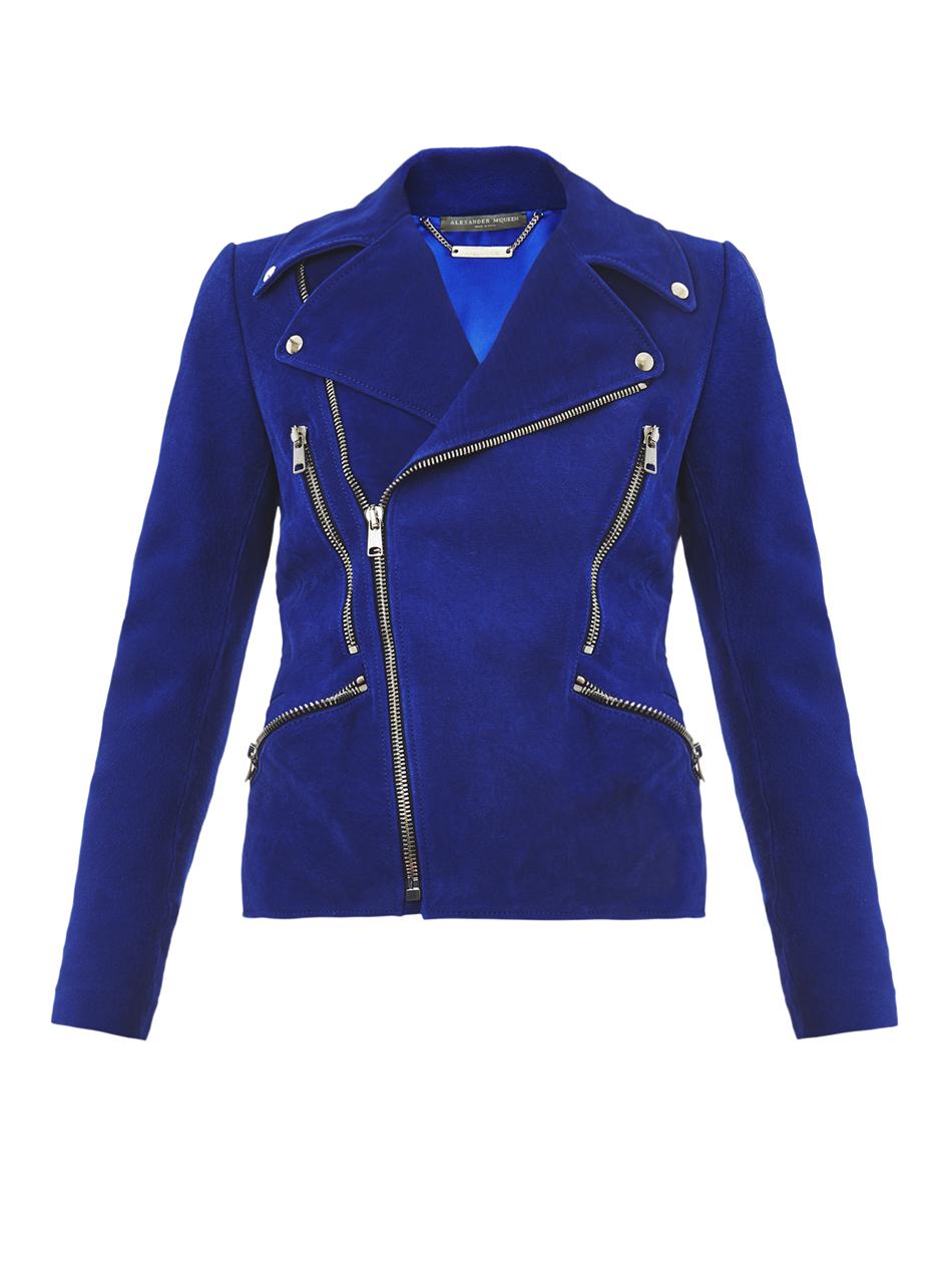 Lyst - Alexander Mcqueen Nubuck Leather Biker Jacket in Blue