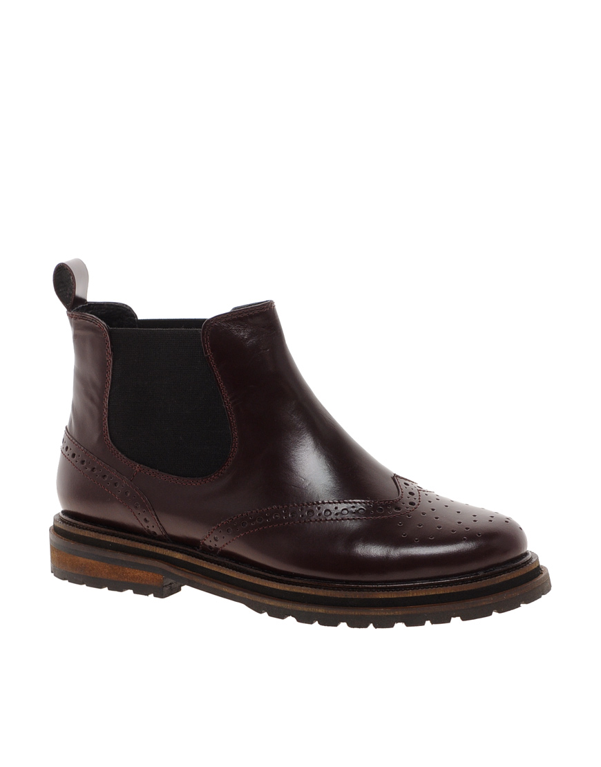 Asos Alarming Leather Chelsea Ankle Boots in Red (oxblood) | Lyst