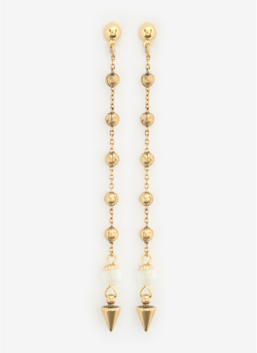 Lyst Ela Stone Beaded Longchain Earrings In Metallic Gallery