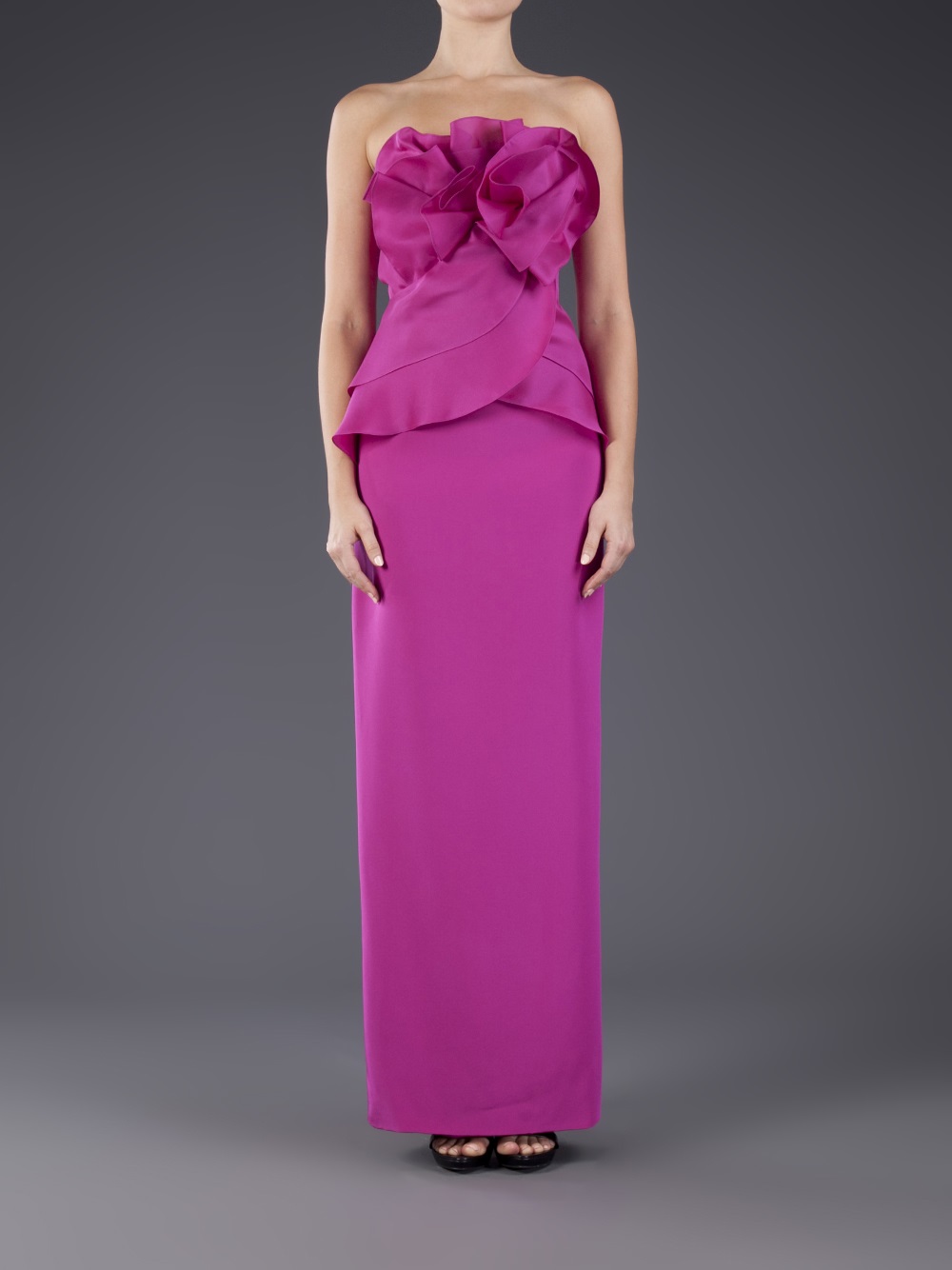 Marchesa Strapless Column Gown in Purple | Lyst