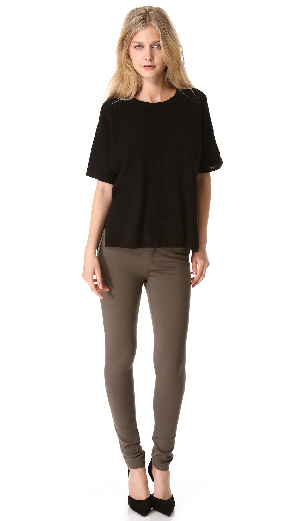 Vince Short Sleeve Cashmere Sweater in Black | Lyst