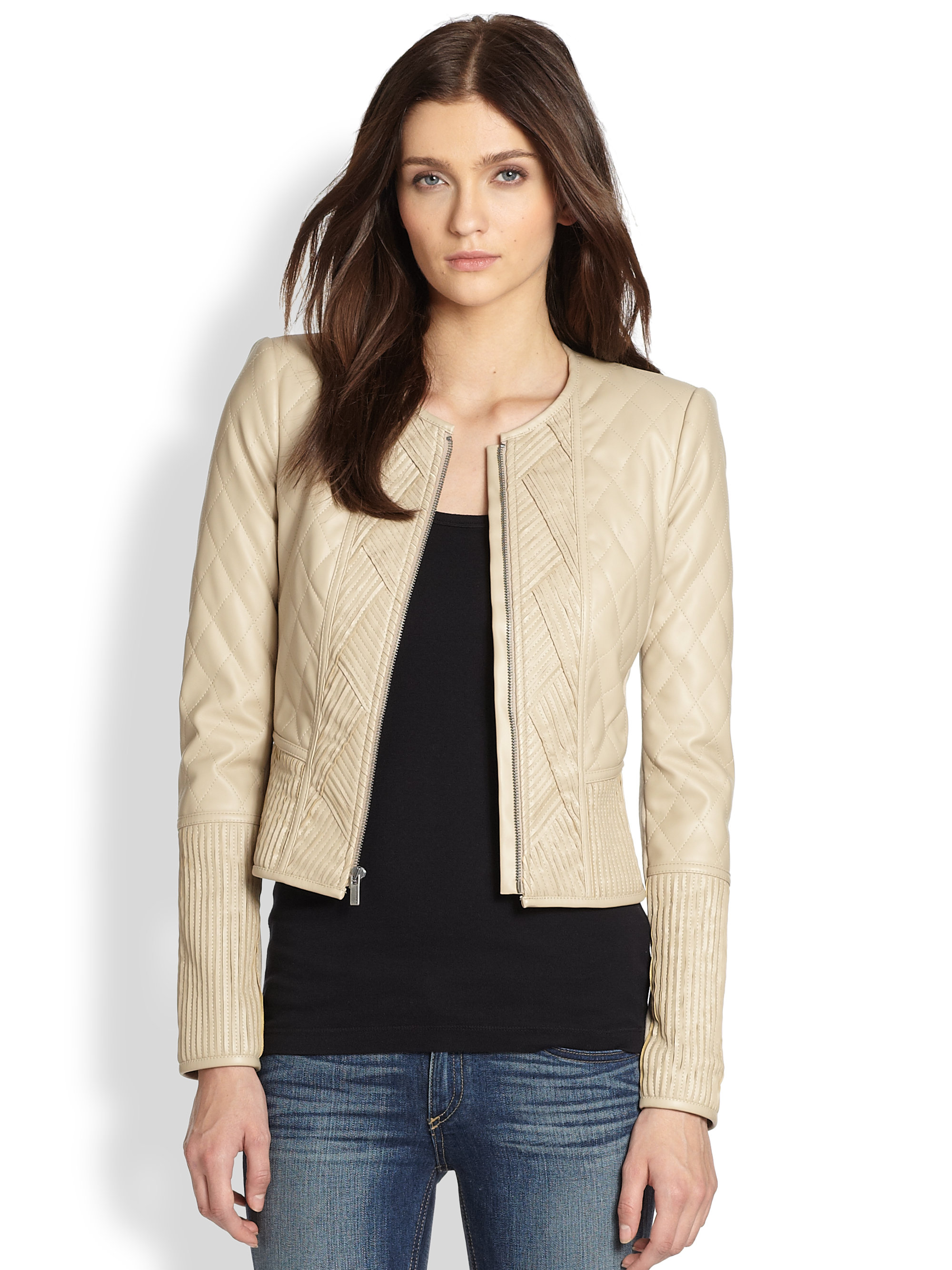 Lyst - Bcbgmaxazria Quilted Faux Leather Jacket in Natural