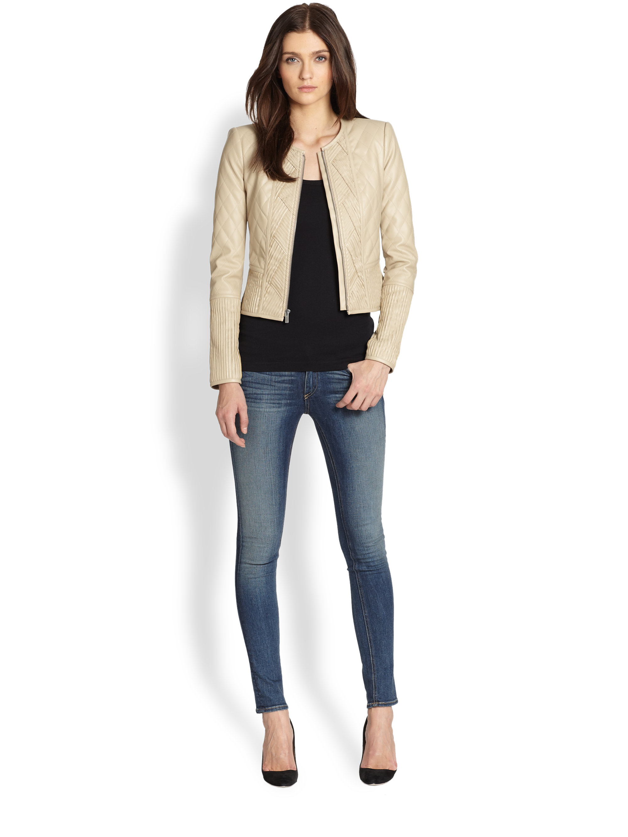 Lyst - Bcbgmaxazria Quilted Faux Leather Jacket in Natural