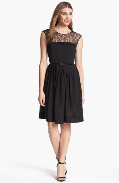 Calvin Klein Lace Fit Flare Dress in Black | Lyst