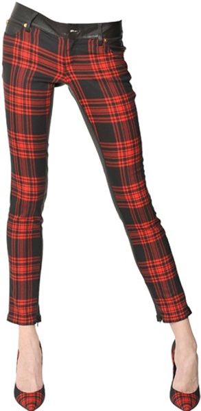 Fausto Puglisi Wool Tartan Nappa Leather Trousers in Red (black/red) | Lyst