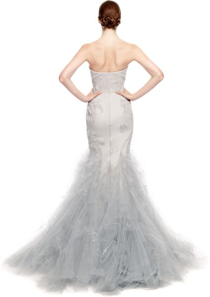Zac Posen Hand Painted Tulle Strapless Ruffle Skirt Gown in Gray ...