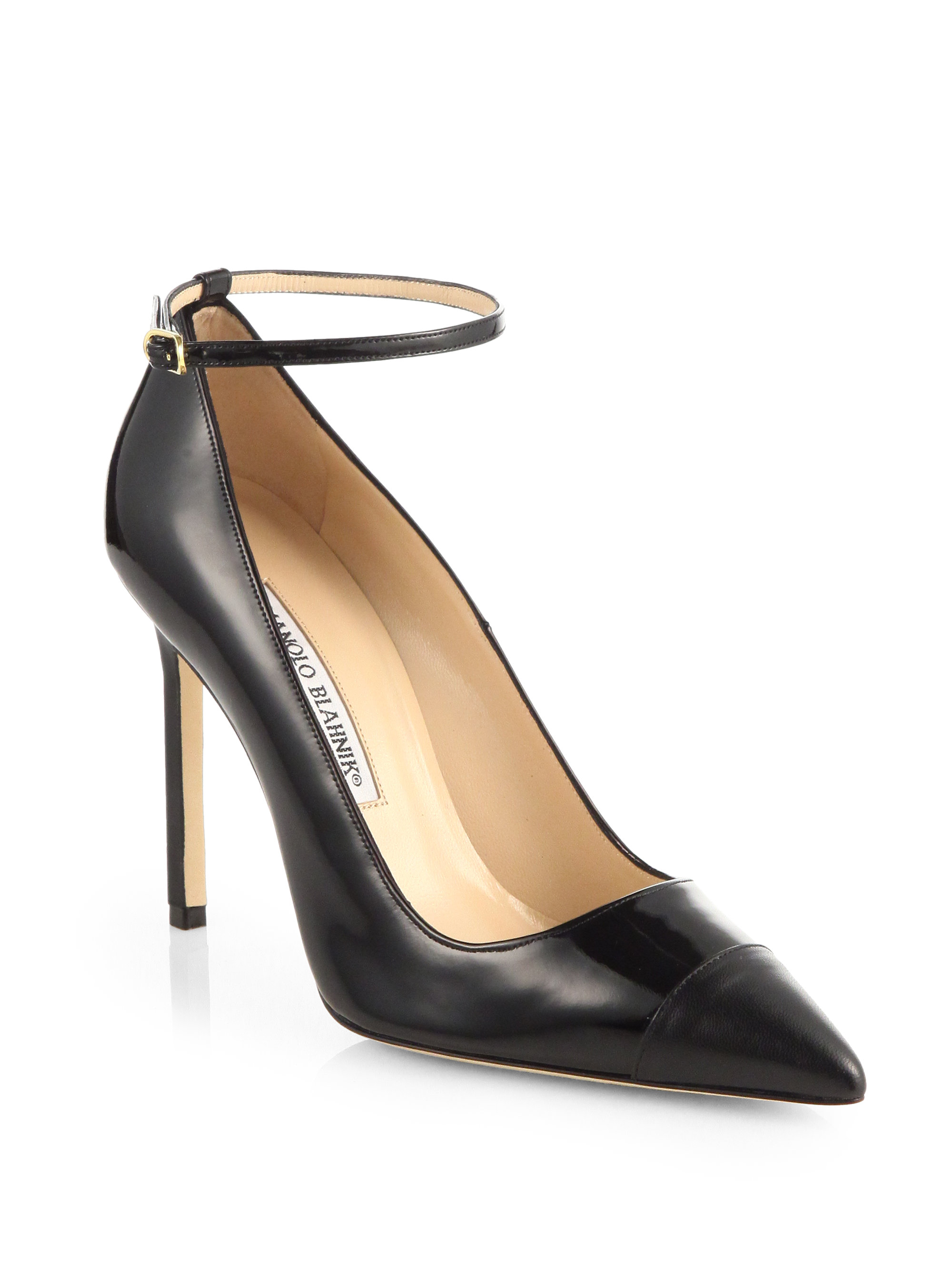 Manolo blahnik Bb Patent Leather Ankle Strap Pumps in Black | Lyst