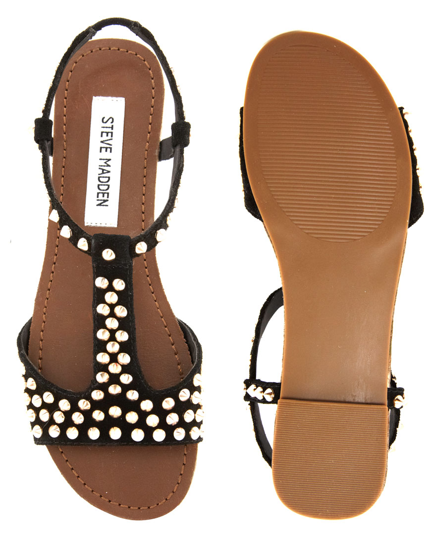 Lyst - Steve Madden Nickiee Stud Flat Sandals in Black