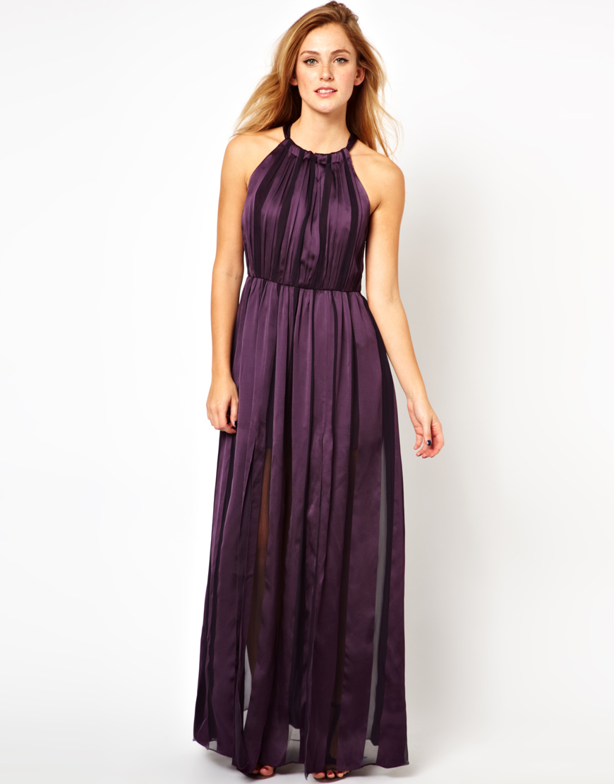 Lyst - Thread Social Silk Maxi Dress with Side Splits in Purple