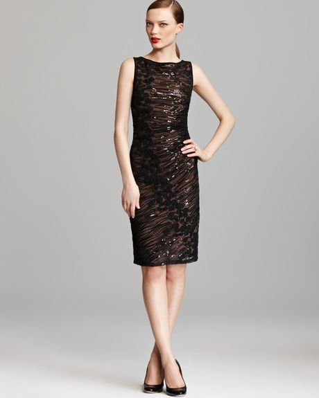 Anne Klein Dress Sleeveless Sequin Mesh Dress in Black | Lyst
