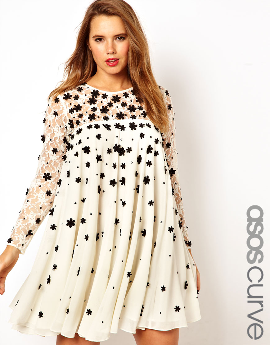 Lyst - Asos Curve Swing Dress with Daisy Applique in Black