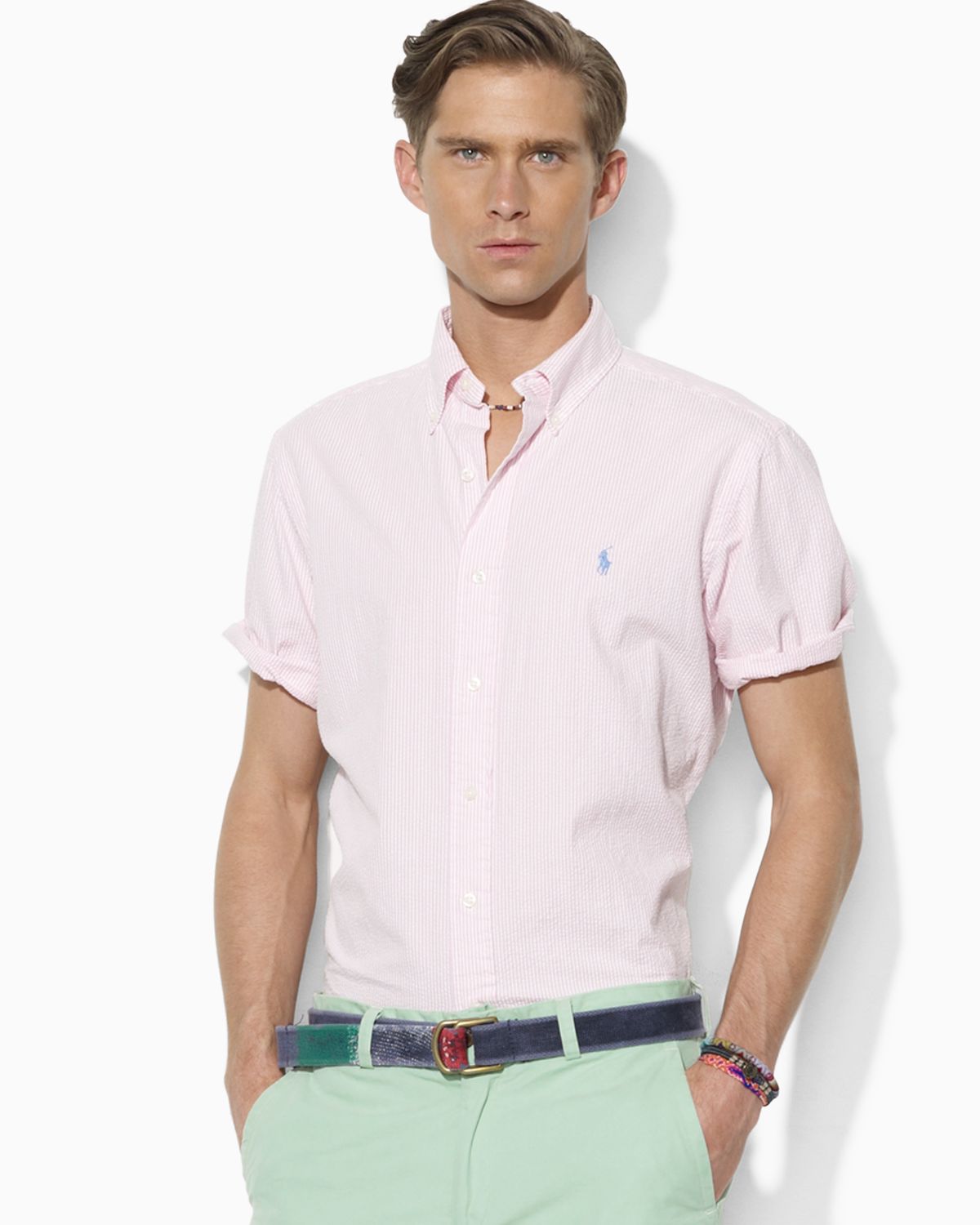 Ralph Lauren Polo Classicfit Short-sleeved Seersucker Buttondown Shirt ...