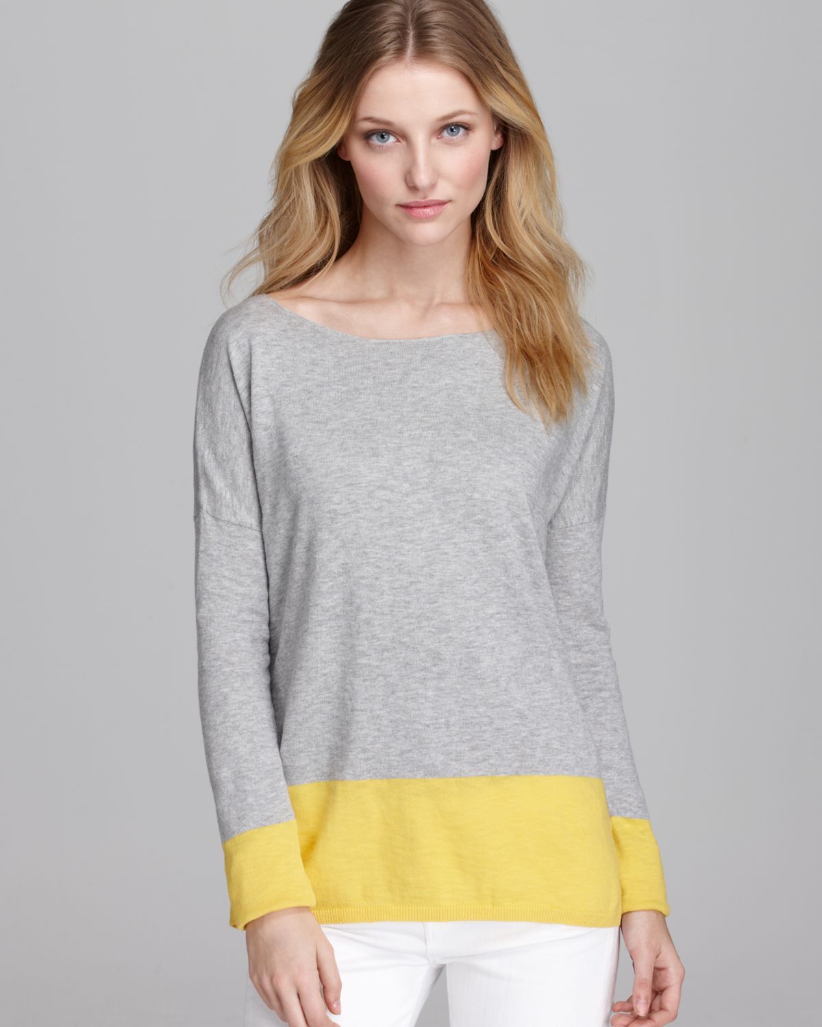Vince Sweater Cotton Slub Color Block in Gray | Lyst