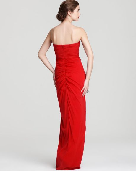 Badgley Mischka Strapless Gown Sweetheart Ruffle in Red | Lyst