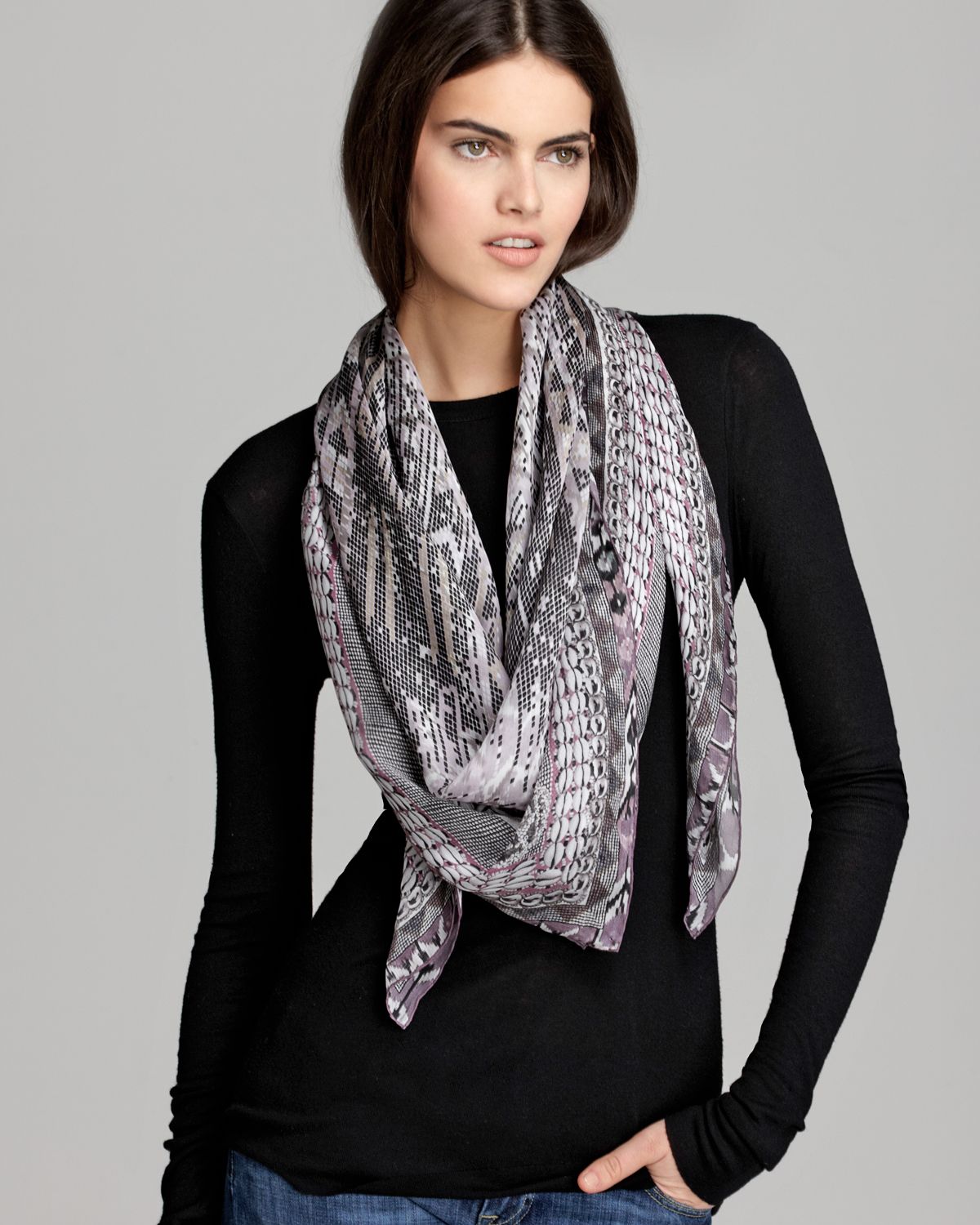 Jane carr Print Remix Silk Voile Square Scarf in Gray | Lyst