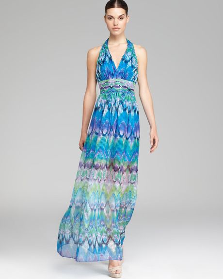 Laundry By Shelli Segal Printed Maxi Halter Pleated in Multicolor (True ...