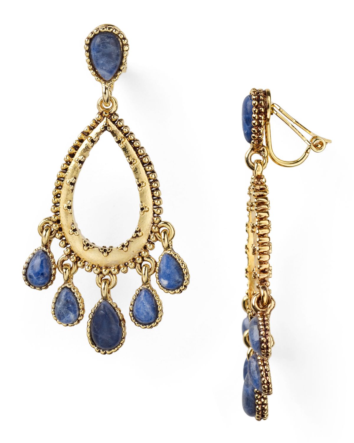Lauren By Ralph Lauren Stone Gypsy Hoop Clip On Earrings in Gold (blue ...