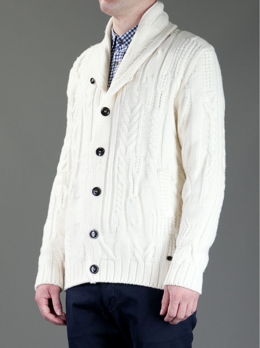 Woolrich Cable Knit Cardigan in White for Men - Lyst