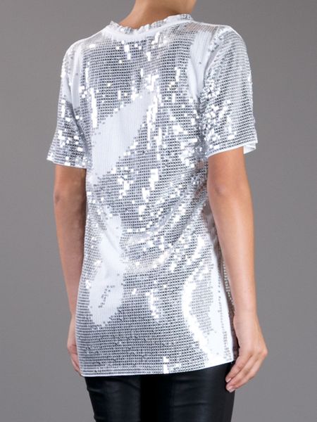 Balmain Sequined Tshirt in Silver | Lyst