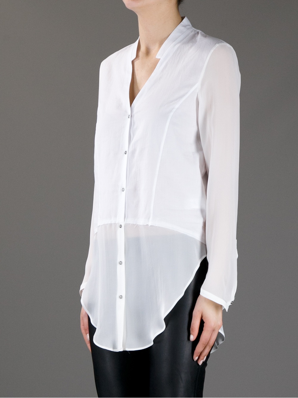 Lyst - Helmut Lang Sheer Sleeve Blouse in White