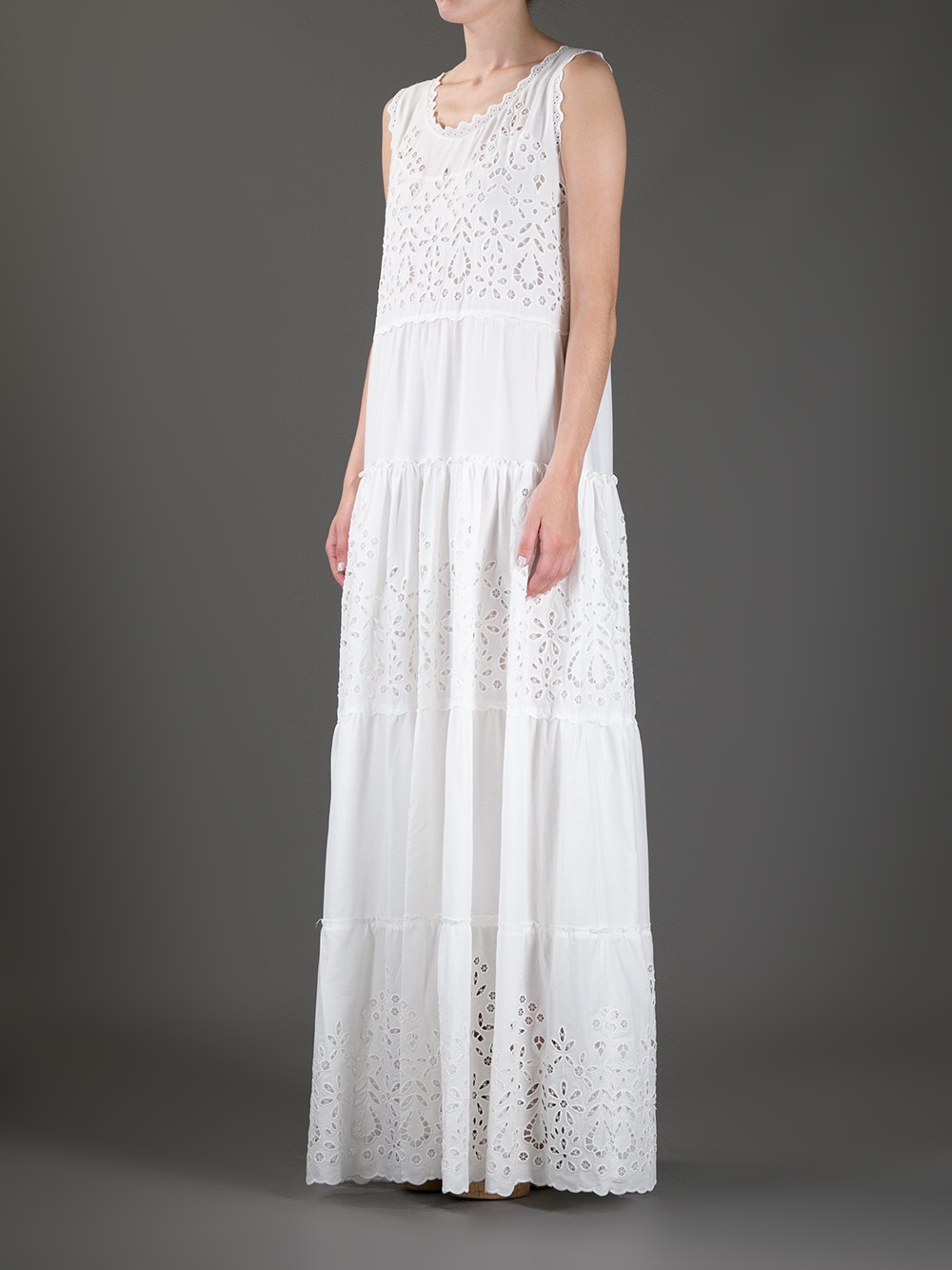 Lyst - Luisa Beccaria Eyelet Maxi Dress in White
