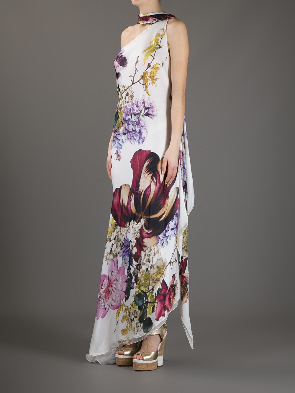 Lyst - Roberto Cavalli One Shoulder Floral Print Dress