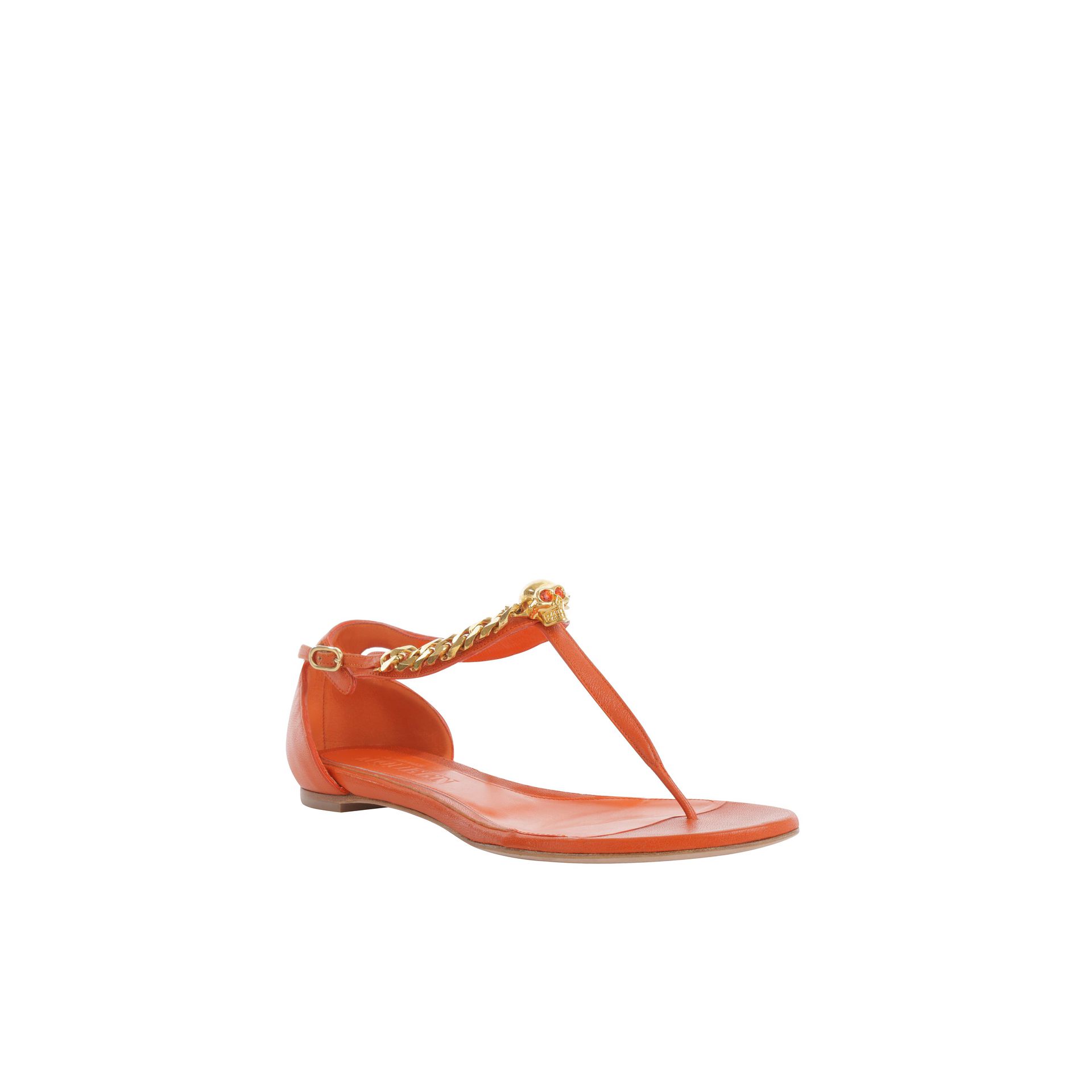 Lyst - Alexander Mcqueen Tbar Skull Chain Flat Sandal in Orange