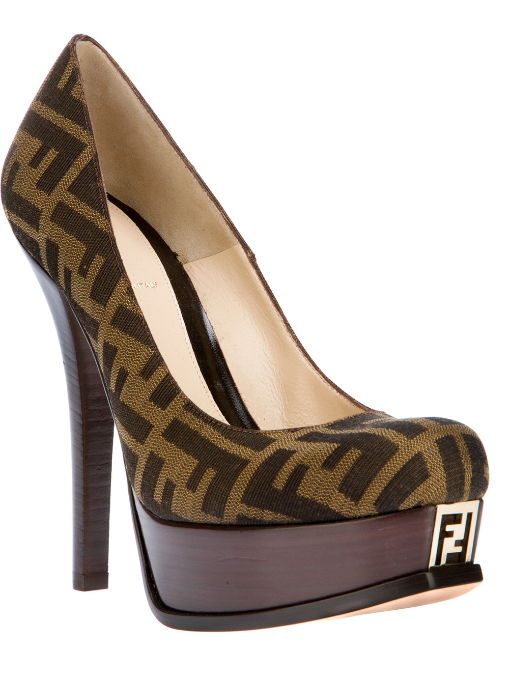 Lyst - Fendi Platform Logo Pumps in Brown