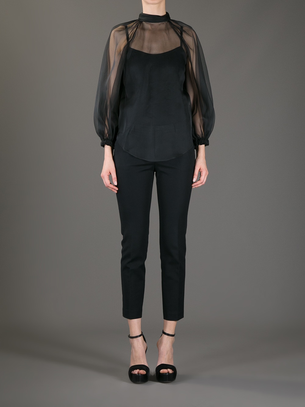 Givenchy Sheer Peasant Blouse in Black | Lyst