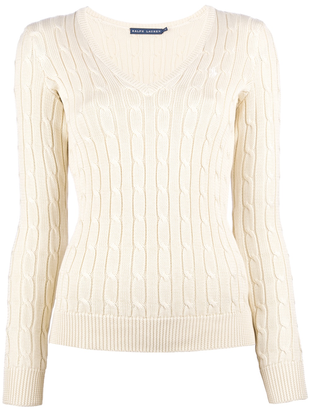 Ralph lauren V-neck Cable Knit Sweater in Natural | Lyst