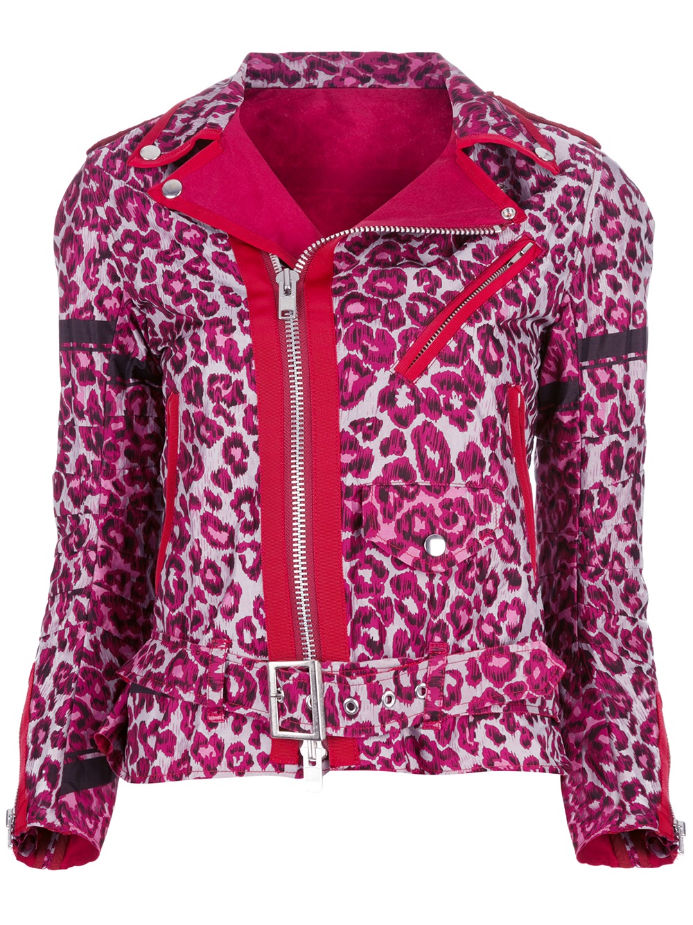 Sacai Leopard Print Biker Jacket in Pink - Lyst