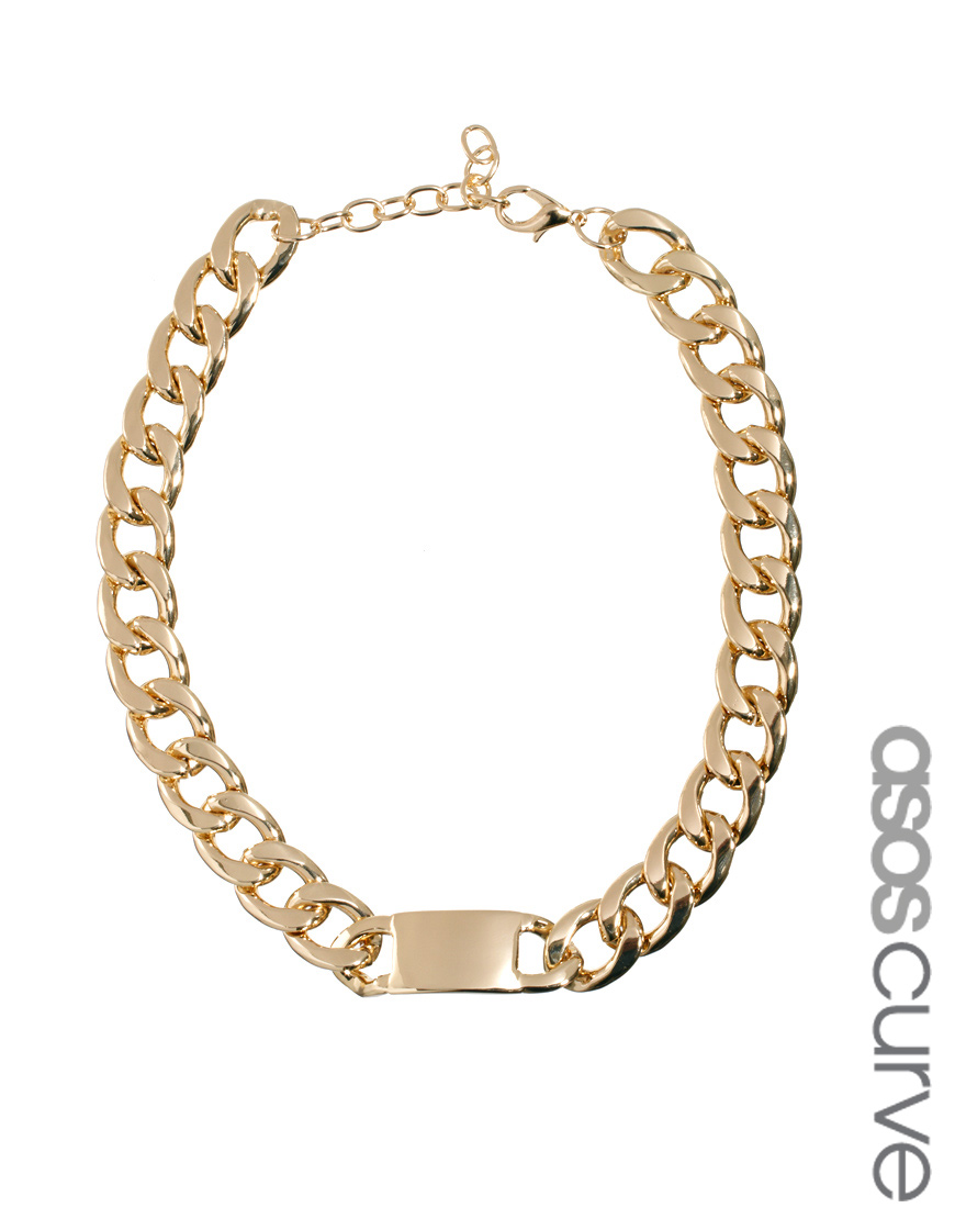 Asos Curve ID Plaque Necklace in Gold | Lyst