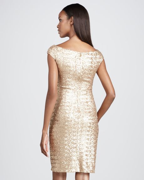 David Meister Womens Capsleeve Sequined Cocktail Dress in Gold | Lyst