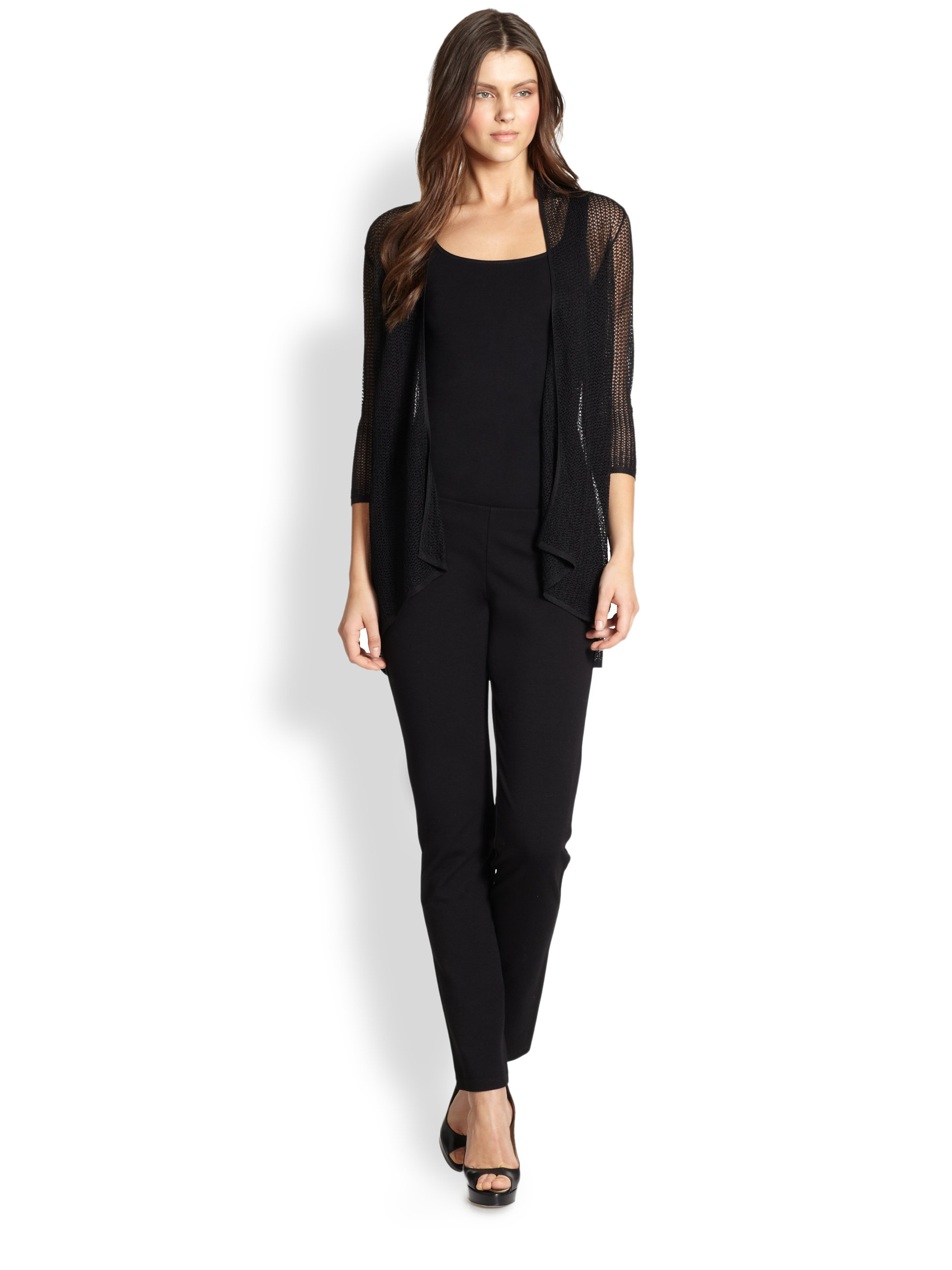 Lyst Eileen Fisher Long Mesh Cardigan in Black