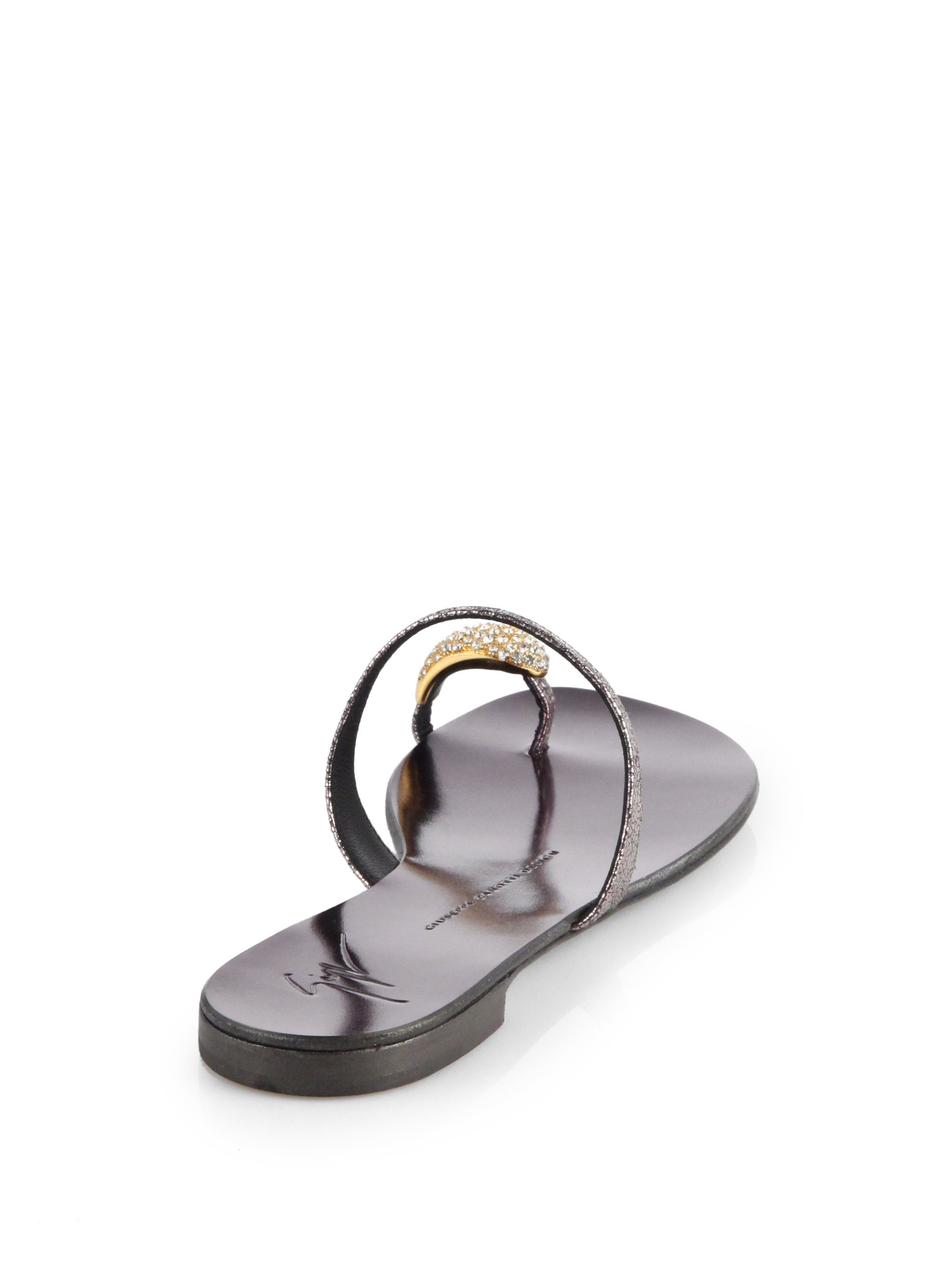 Giuseppe Zanotti Crystal Toe Ring Metallic Leather Sandals in Black - Lyst