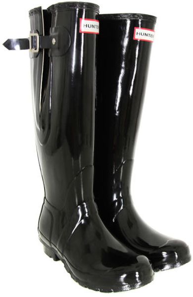 Hunter Womens Original Adjustable Gloss Wellies in Black | Lyst