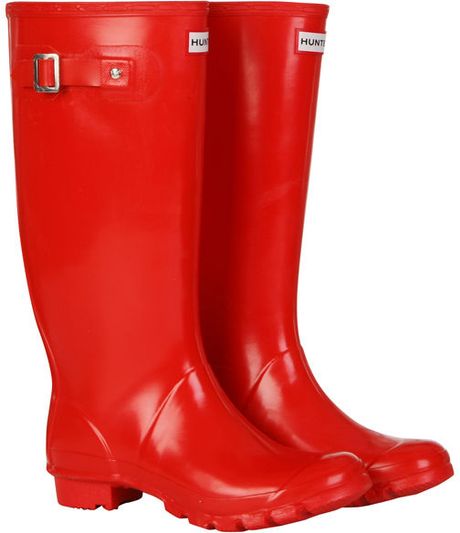 Hunter Womens Huntress Gloss Wellies in Red | Lyst