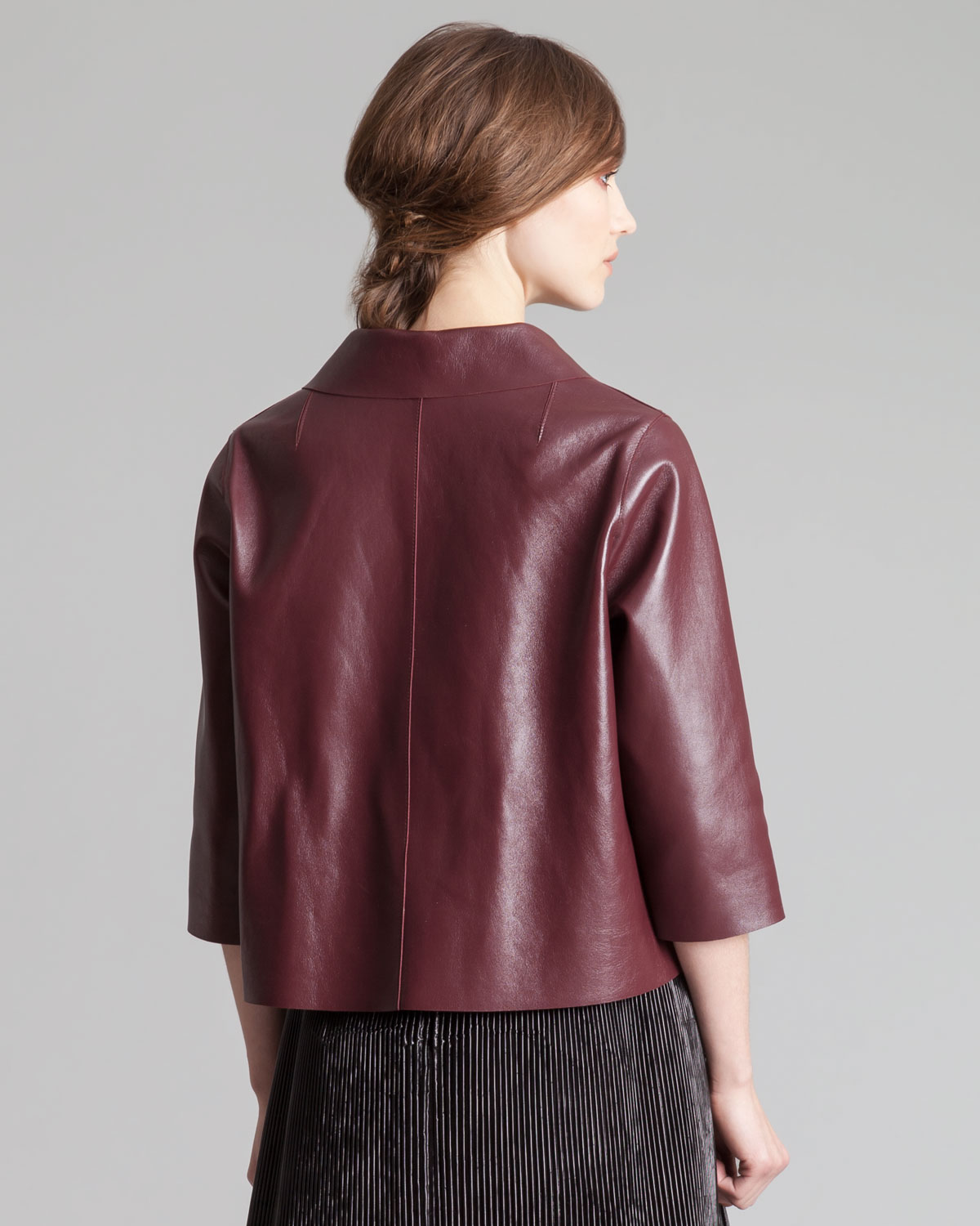 Marni Womens Cropped Leather 34sleeve Jacket Bordeaux in Purple Lyst