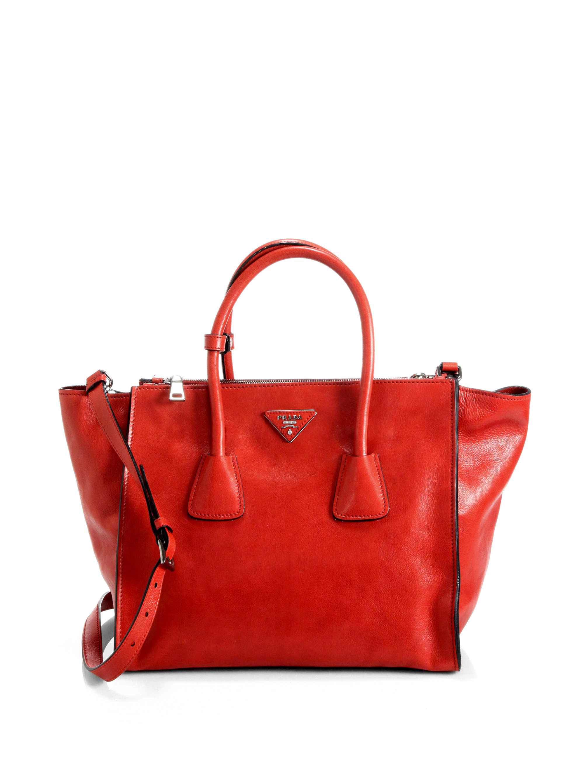 Prada Glace Calf Twin Pocket Tote in Red (FUOCO-RED) | Lyst